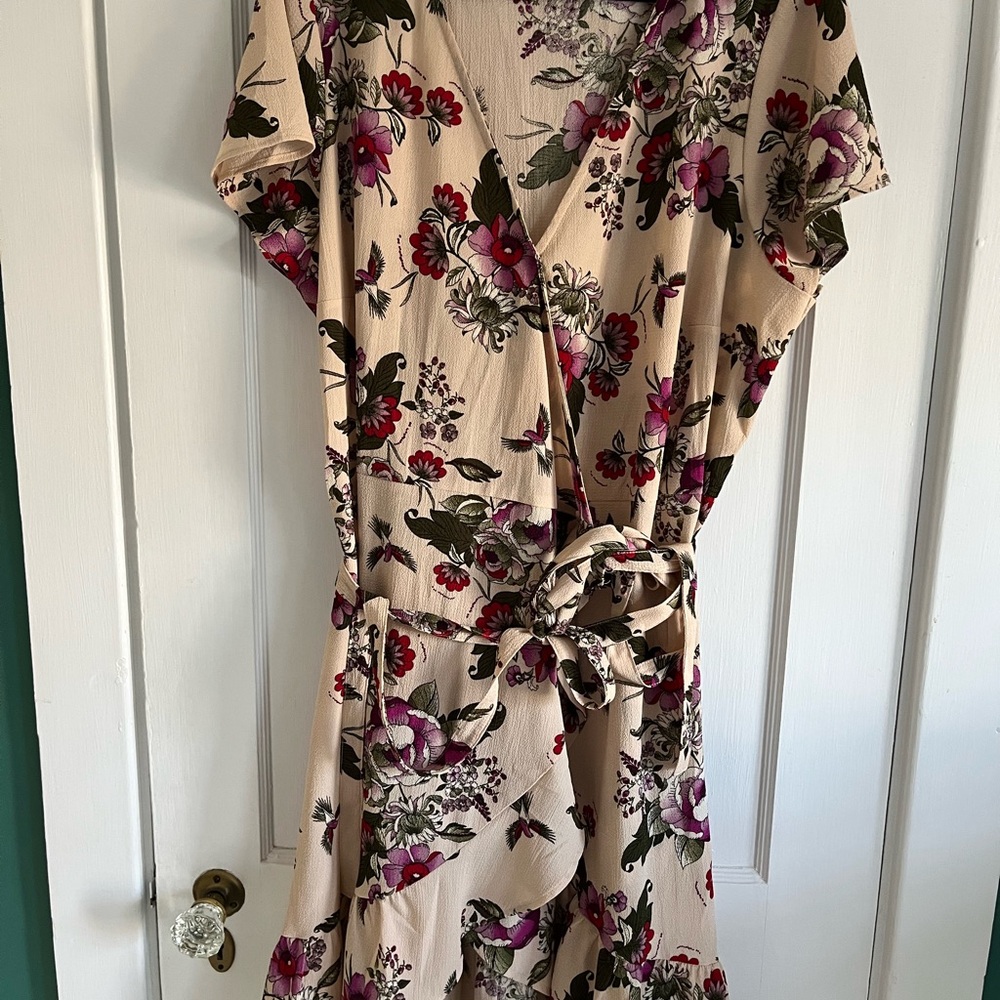 City Chic Floral Wrap Dress - Cream and Purple